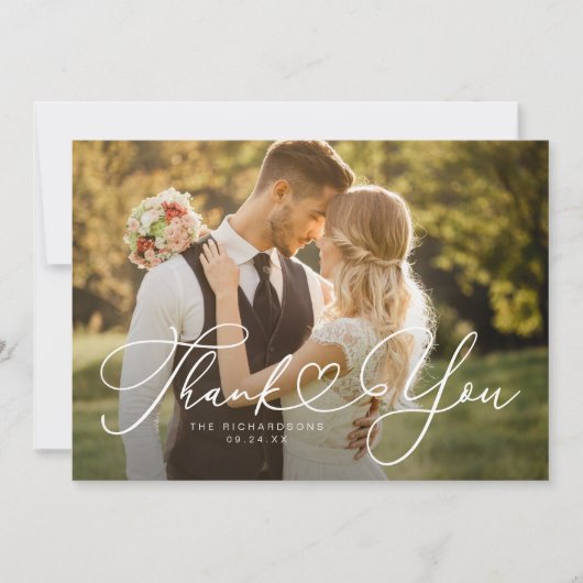 Cartes de remerciement de mariage photo Script Hea (Devant)