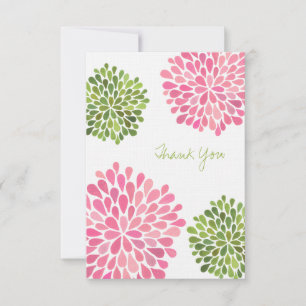 Cartes de remerciement de mariage rose et vert en