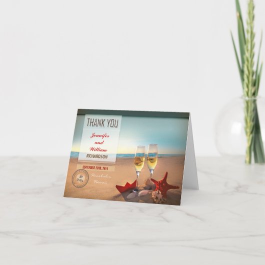 cartes de remerciement de mariage sur la plage (Devant)