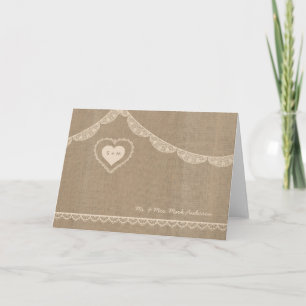 Cartes de remerciement de mariage toile de jute et