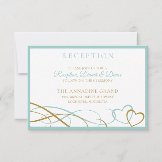 Cartes de Remerciement de Mariage - Turquoise & Or (Devant)
