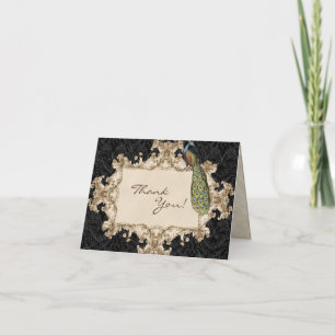 Cartes de remerciement de mariage vintage Paon et