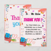 Cartes de remerciement d'enfants aux enseignants (Devant / Derrière)