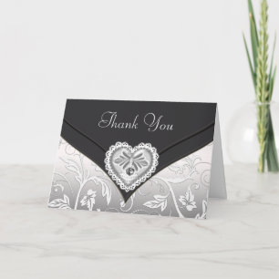 Cartes de remerciement diamant coeur argent noir e