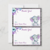 Cartes de remerciement éléphant fille pour douche, (Devant)