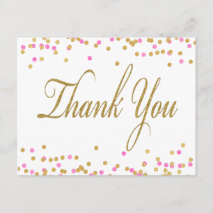 Cartes de remerciement en confettis rose et or