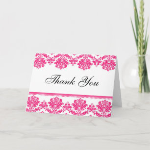 Cartes de remerciement en damas rose vif