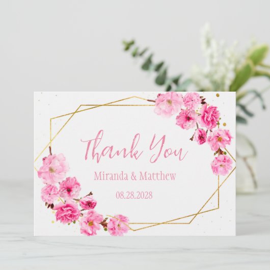 Cartes de remerciement Fleur de cerisier rose et g (Debout devant)