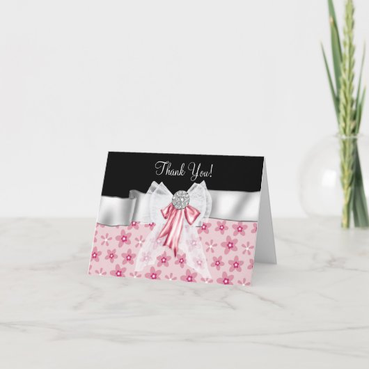 Cartes de remerciement Fleurs Noires Roses Nœud (Devant)