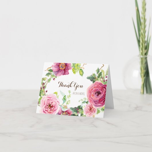 Cartes de remerciement Floral Aquarelle Mariage (Devant)