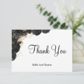 Cartes De Remerciement Florale Noire Et Or (Debout devant)
