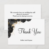 Cartes De Remerciement Florale Noire Et Or (Devant / Derrière)
