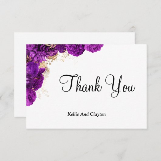 Cartes De Remerciement Florale Violet Et Or (Devant / Derrière)