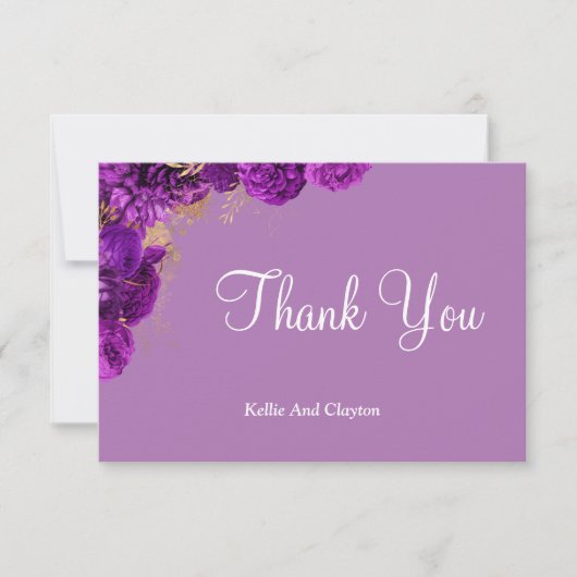Cartes De Remerciement Florale Violet Et Or (Devant)