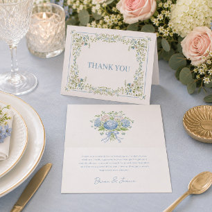 Cartes de remerciement florales bleues botaniques