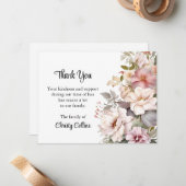 Cartes de remerciement Funérailles, Fleurs Rose Cl (Devant/Arrière en situation)