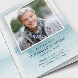 Cartes de remerciement funéraire Lavage bleu aqu
