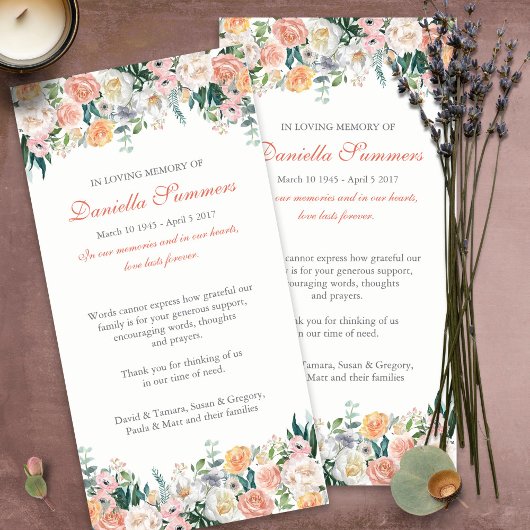 Cartes de remerciement funéraire | Roses aquarelle