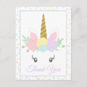 Cartes de remerciement licorne mignonne en cartes