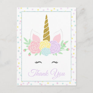 Cartes de remerciement licorne Postcards