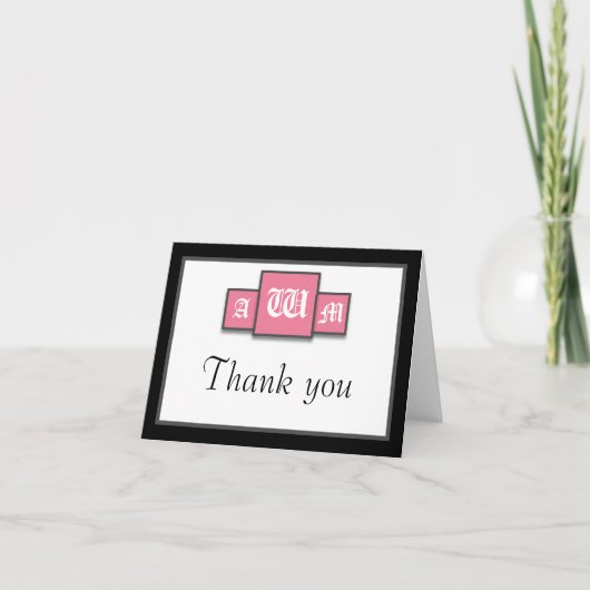 Cartes de remerciement modernes rose Tri-Monogram (Devant)