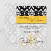 Cartes de Remerciement Monogramme Damassé Nom Jaun (Devant / Derrière)