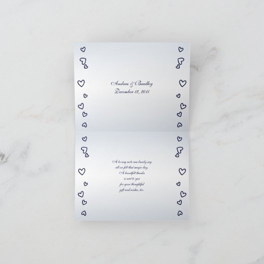 Cartes de remerciement Navy Blue Hearts Scrolls (Intérieur)