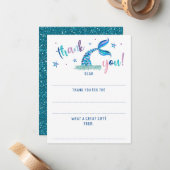 Cartes de remerciement pailletées Sirène à complét (Devant/Arrière en situation)