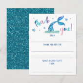 Cartes de remerciement pailletées Sirène à complét (Devant / Derrière)