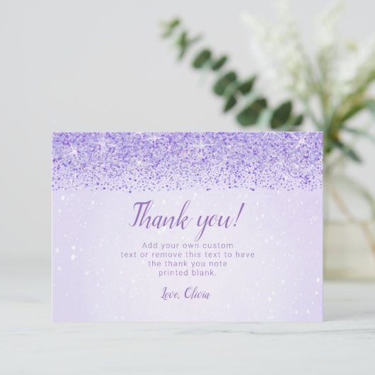 Cartes de remerciement Paillettes Violettes Glam (Debout devant)