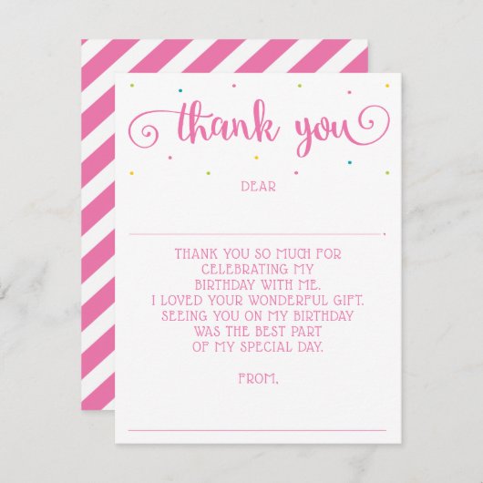 Cartes de remerciement personnalisées pour filles (Devant / Derrière)