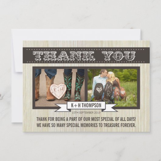 Cartes de remerciement photo de mariage western vi (Devant)