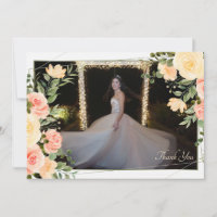 Cartes de remerciement photo encadrées de roses ja