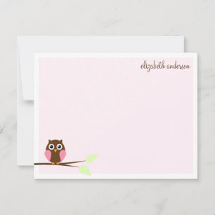 Cartes de remerciement plates Chouette rose