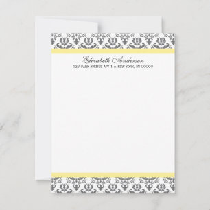 Cartes de remerciement plates en damas jaune et gr