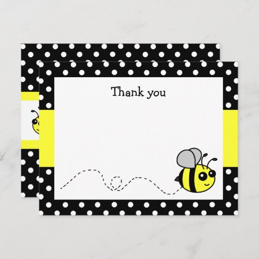 Cartes de remerciement plates jaunes abeille bourd (Devant / Derrière)