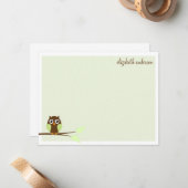 Cartes de remerciement plates Sweet Green Owl (Devant/Arrière en situation)