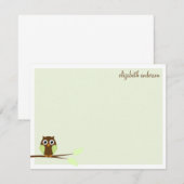 Cartes de remerciement plates Sweet Green Owl (Devant / Derrière)