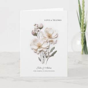 Cartes de remerciement pliées avec des roses blanc