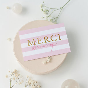 Cartes de remerciement pliées Merci Bandes roses v