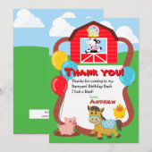 Cartes de remerciement pour anniversaire à la ferm (Devant / Derrière)