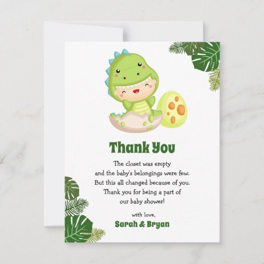 Cartes de remerciement pour Baby Shower Dinosaure (Devant)