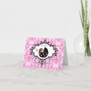 Cartes de remerciement pour baby shower rose damas