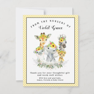 Cartes de remerciement pour Baby Shower Safari Tou