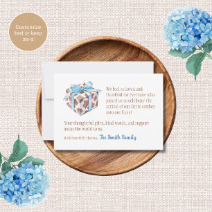Cartes de remerciement pour Baby Shower Thème Cowb
