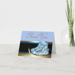 Cartes de remerciement pour bottines bébé bleu Or