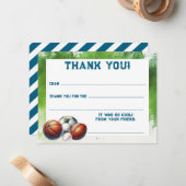 Cartes de remerciement pour garçons sportifs (Devant/Arrière en situation)