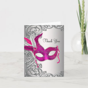 Cartes de remerciement pour soirée masquée rose vi