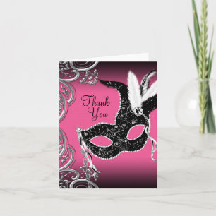Cartes de remerciement pour soirée masquée rose vi