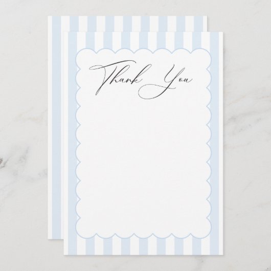 Cartes de remerciement rayées bleues et blanches (Devant / Derrière)